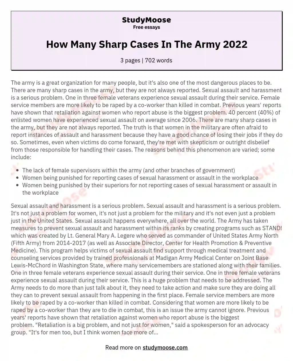 How Many Sharp Cases In The Army 2022 essay