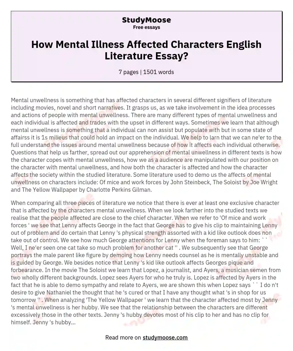 How Mental Illness Affected Characters English Literature Essay?