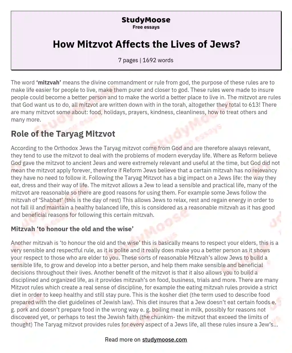 How Mitzvot Affects the Lives of Jews? essay