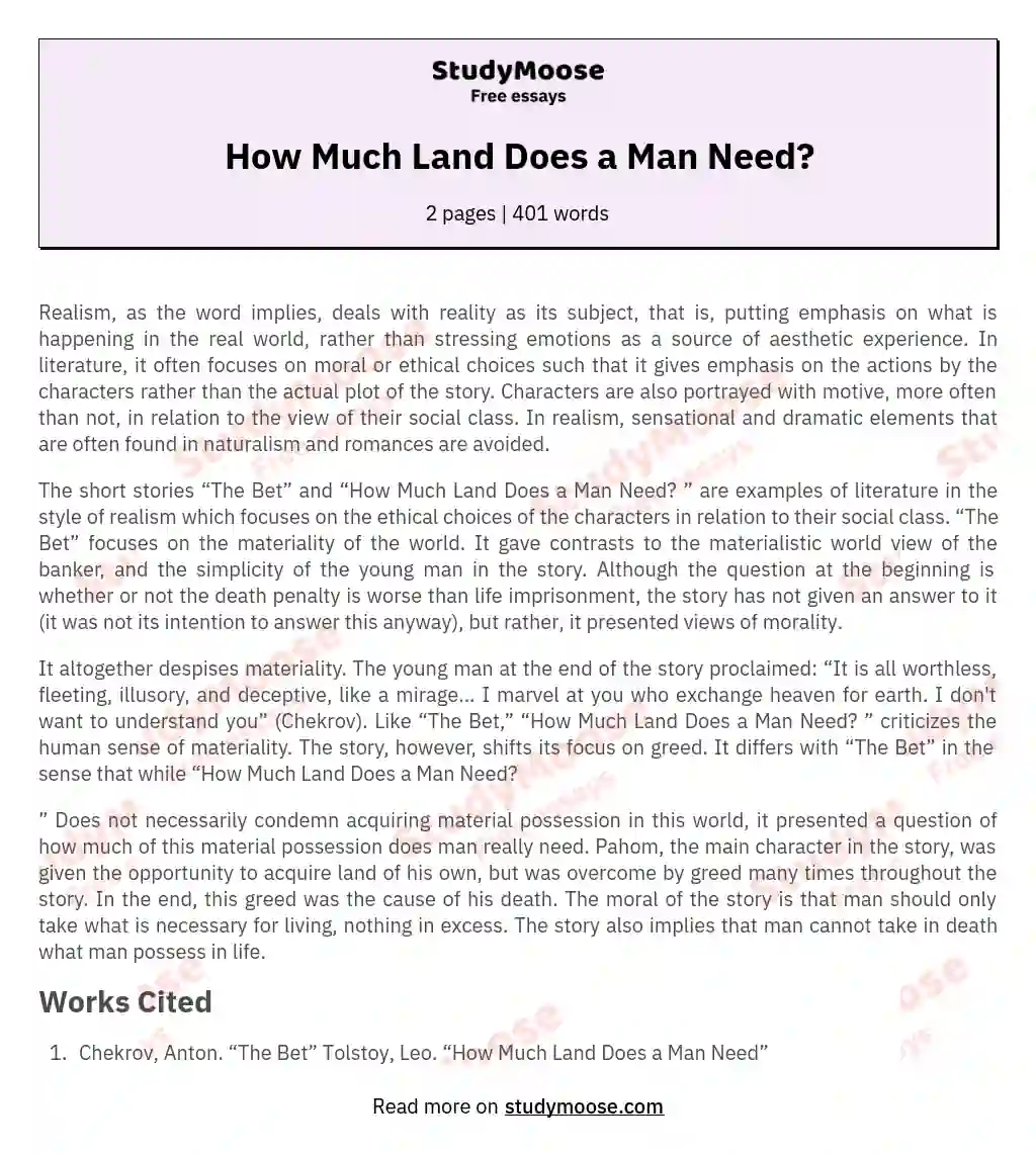 How Much Land Does a Man Need? essay