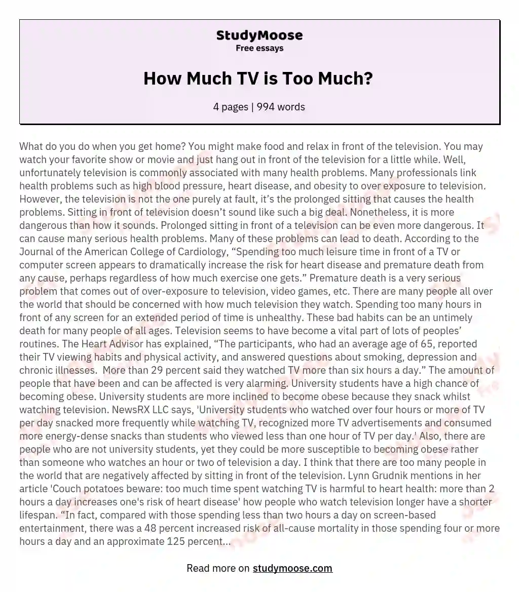 How Much TV is Too Much?  essay