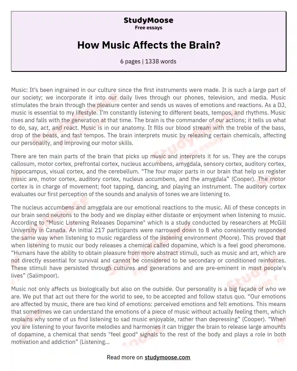 essay about listening to music while studying