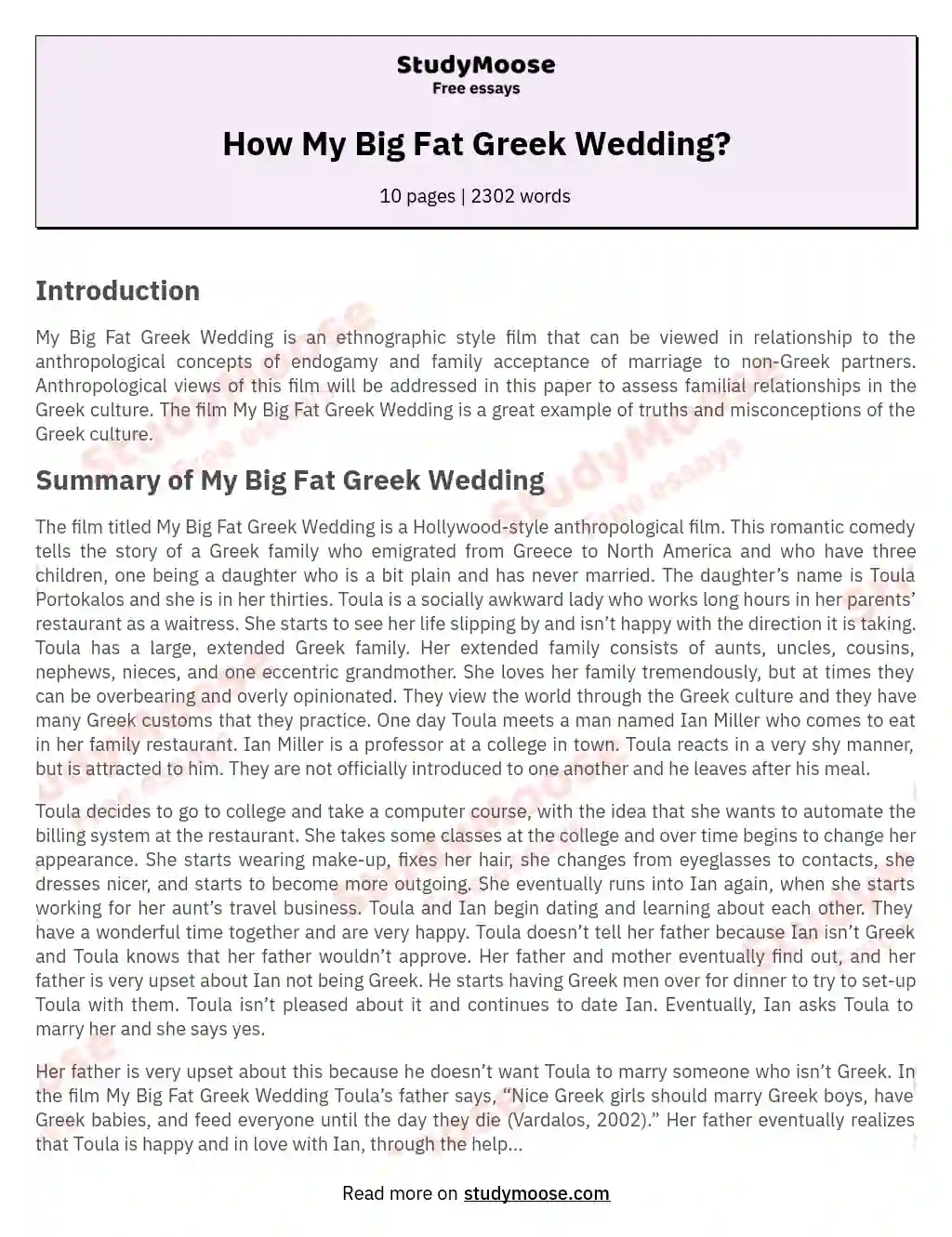 How My Big Fat Greek Wedding? essay
