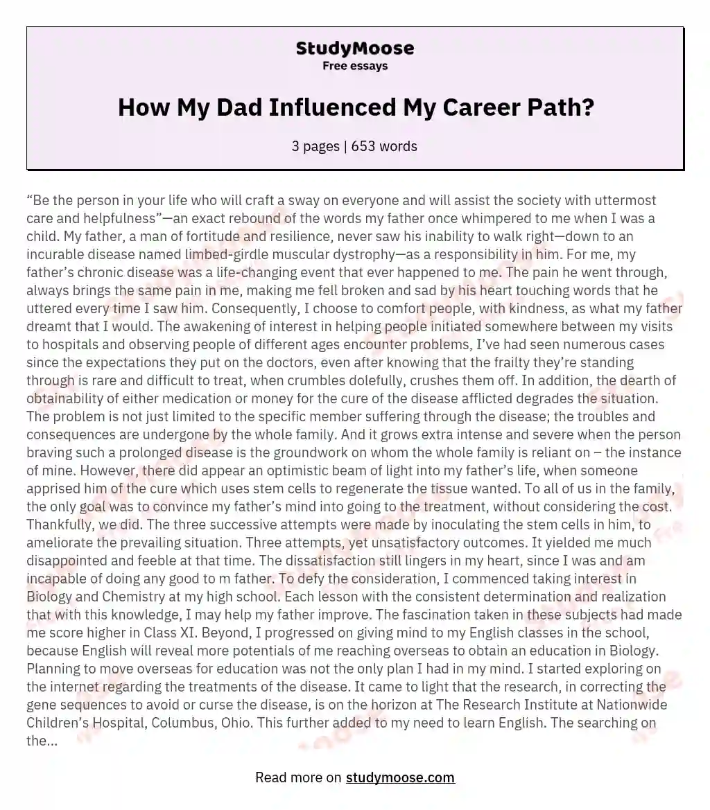 How My Dad Influenced My Career Path? essay