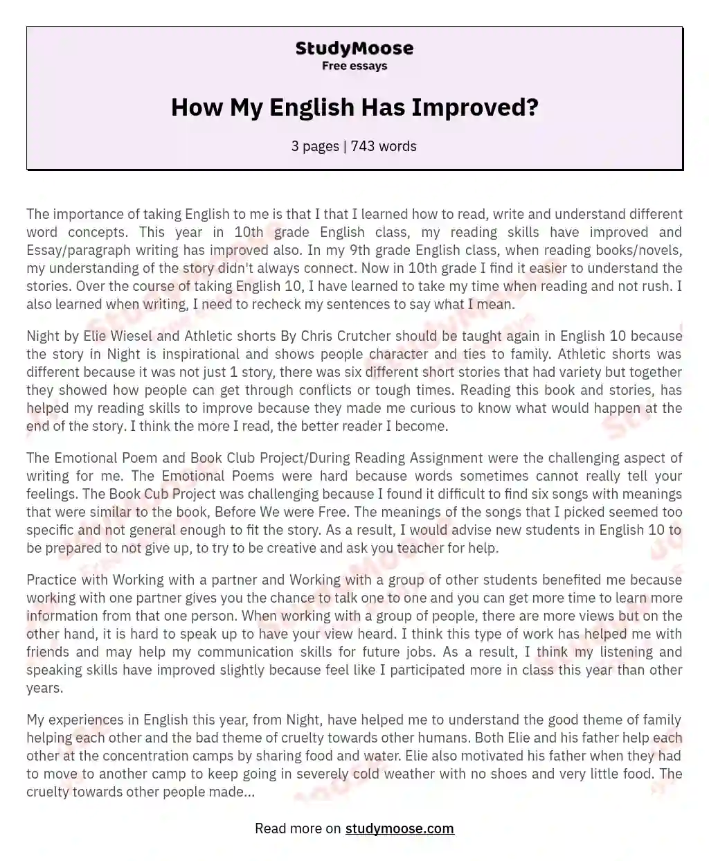 Reflective Journey: Growth and Discoveries in English 10 essay