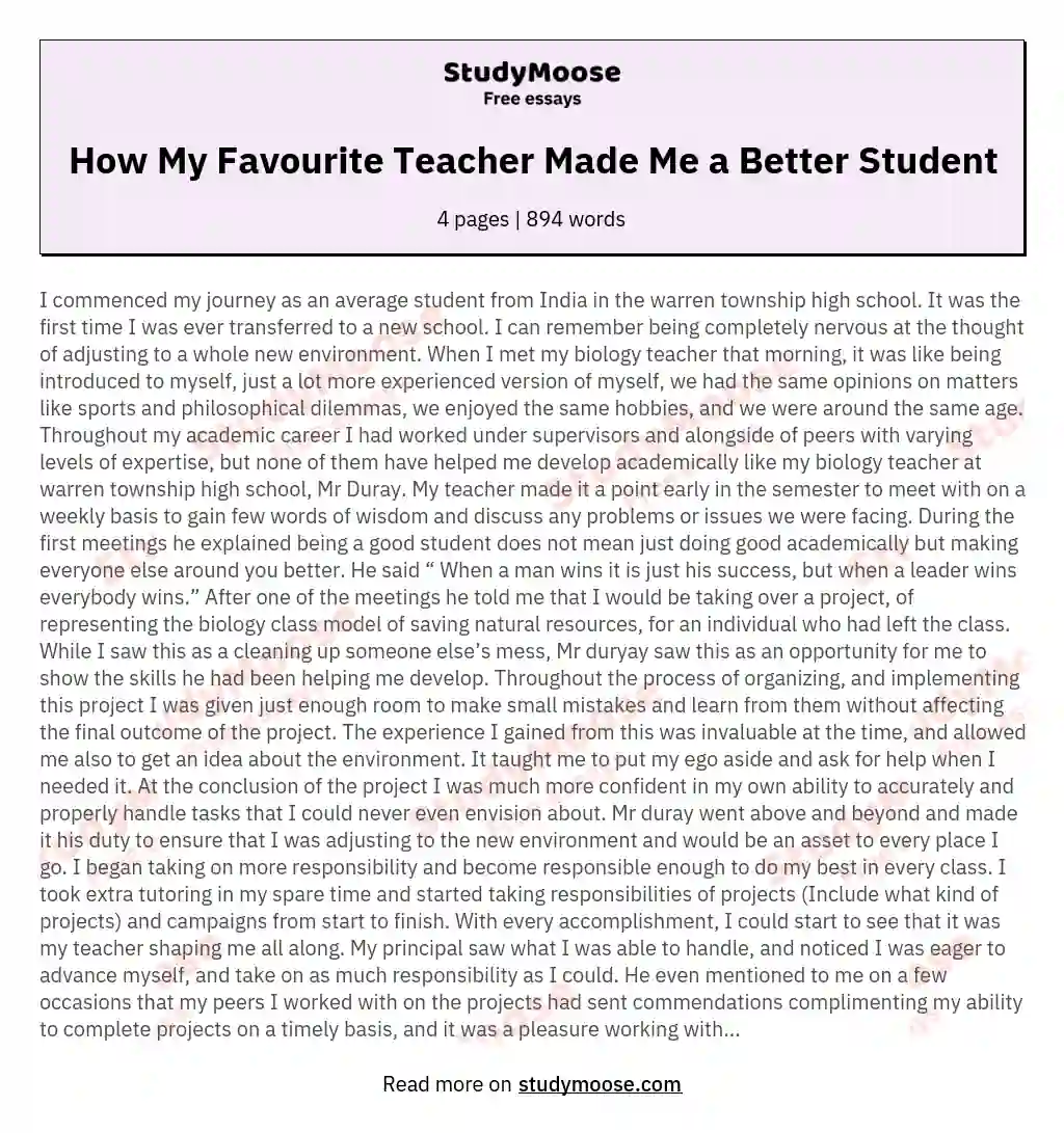 How My Favourite Teacher Made Me a Better Student essay
