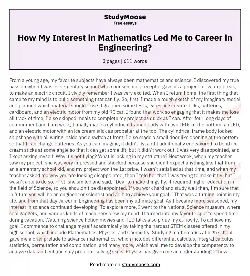 How My Interest in Mathematics Led Me to Career in Engineering?