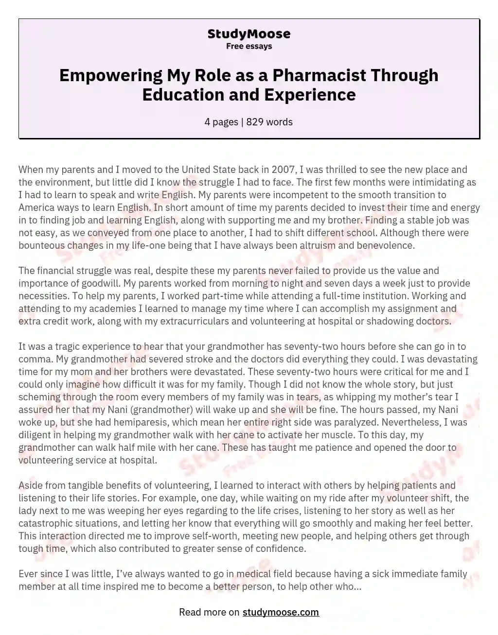 Empowering My Role as a Pharmacist Through Education and Experience essay
