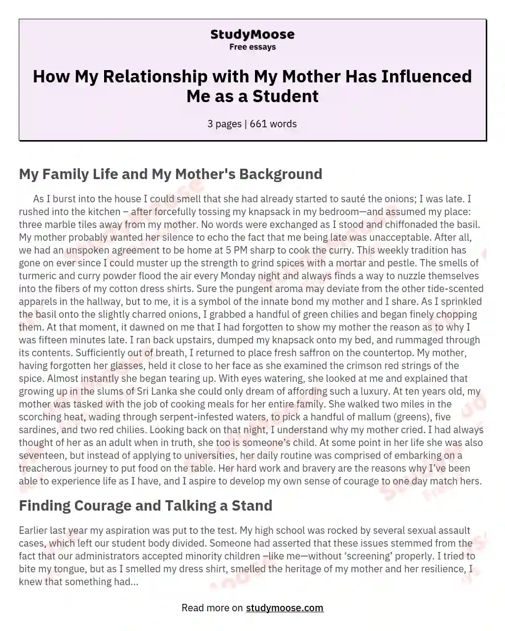 How My Relationship with My Mother Has Influenced Me as a Student essay