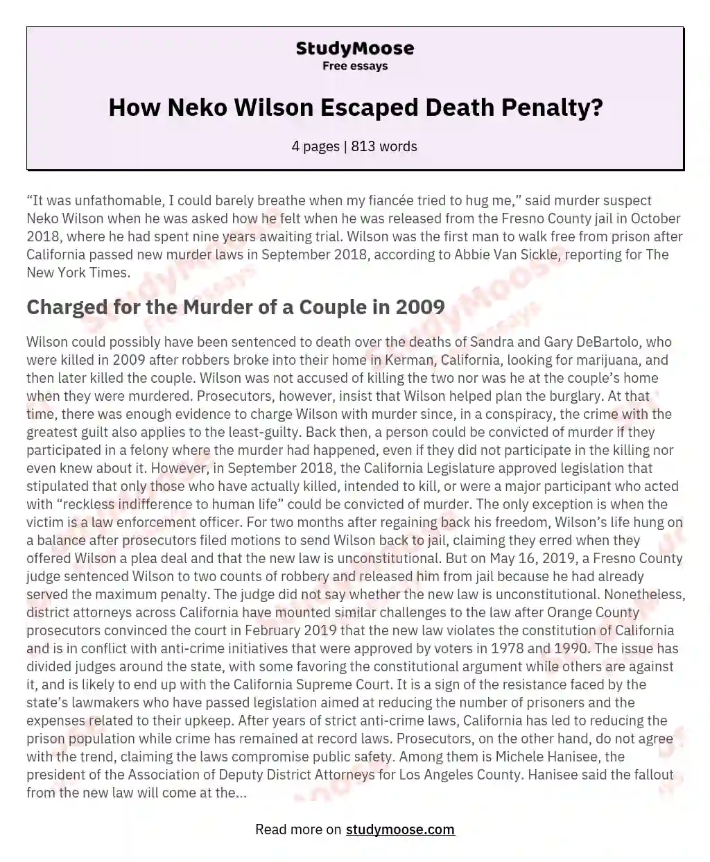 How Neko Wilson Escaped Death Penalty? essay