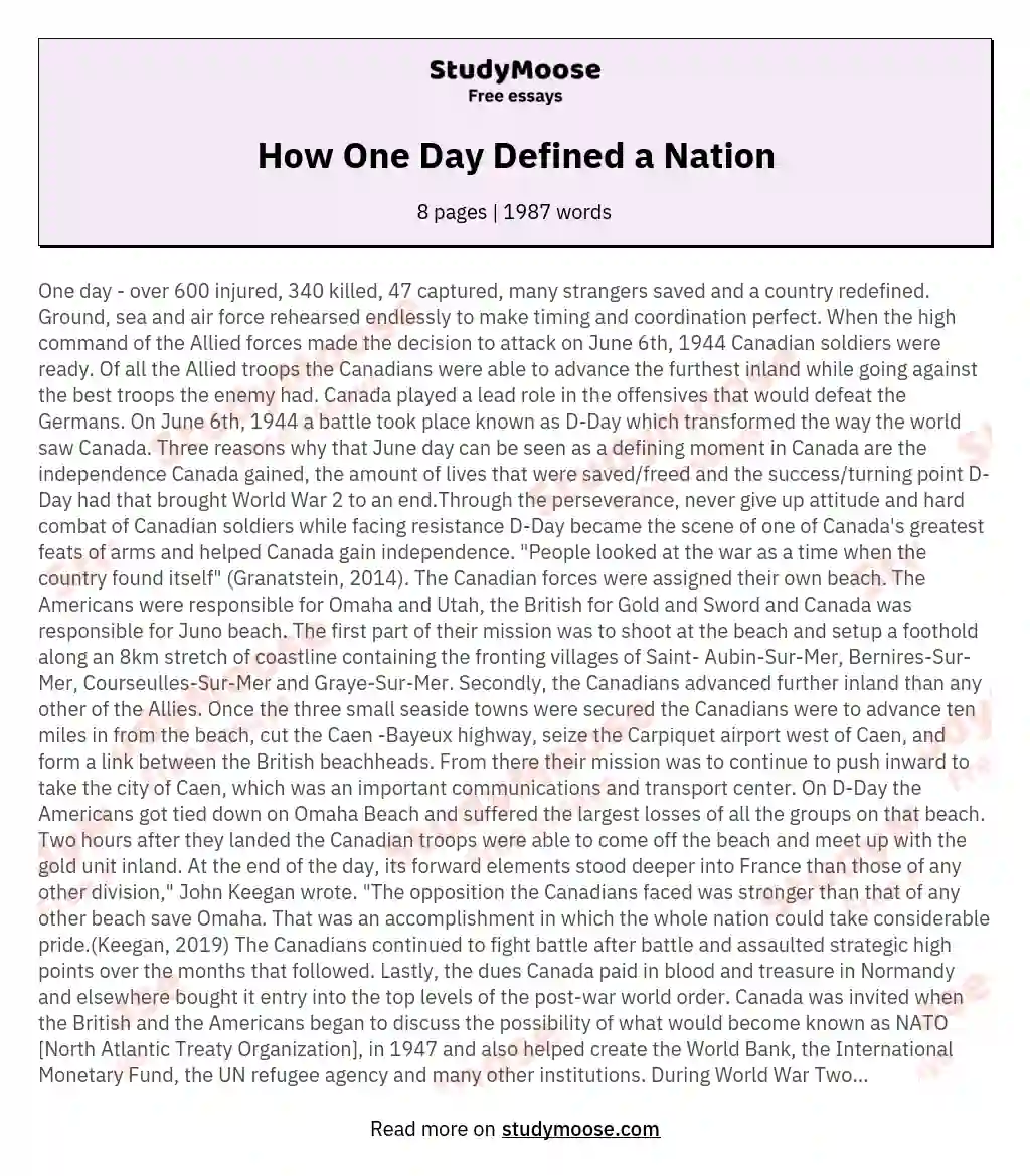 How One Day Defined a Nation essay