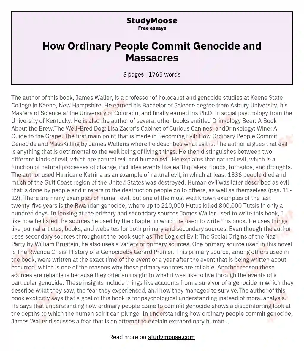 How Ordinary People Commit Genocide and Massacres essay