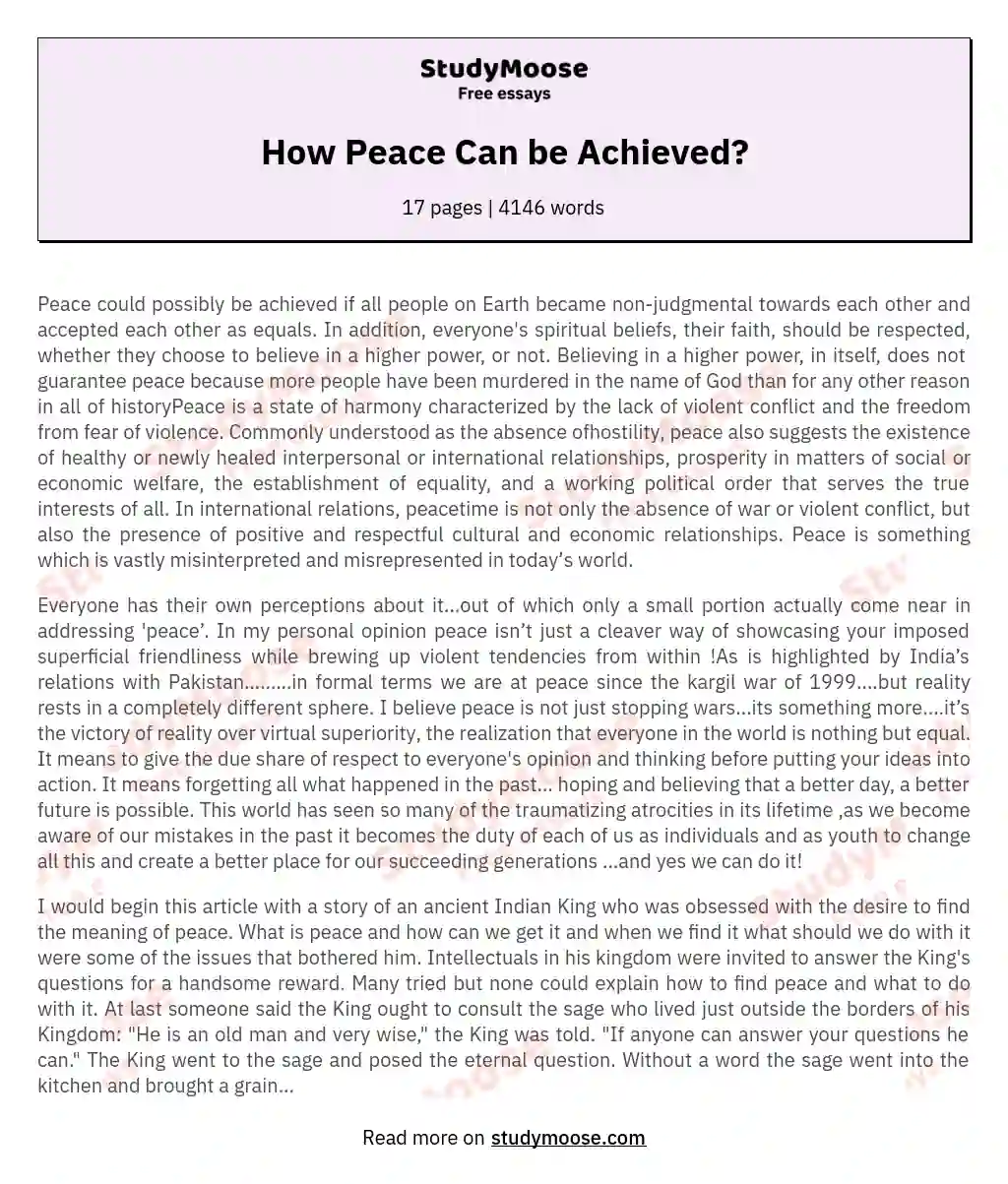 How Peace Can be Achieved? essay