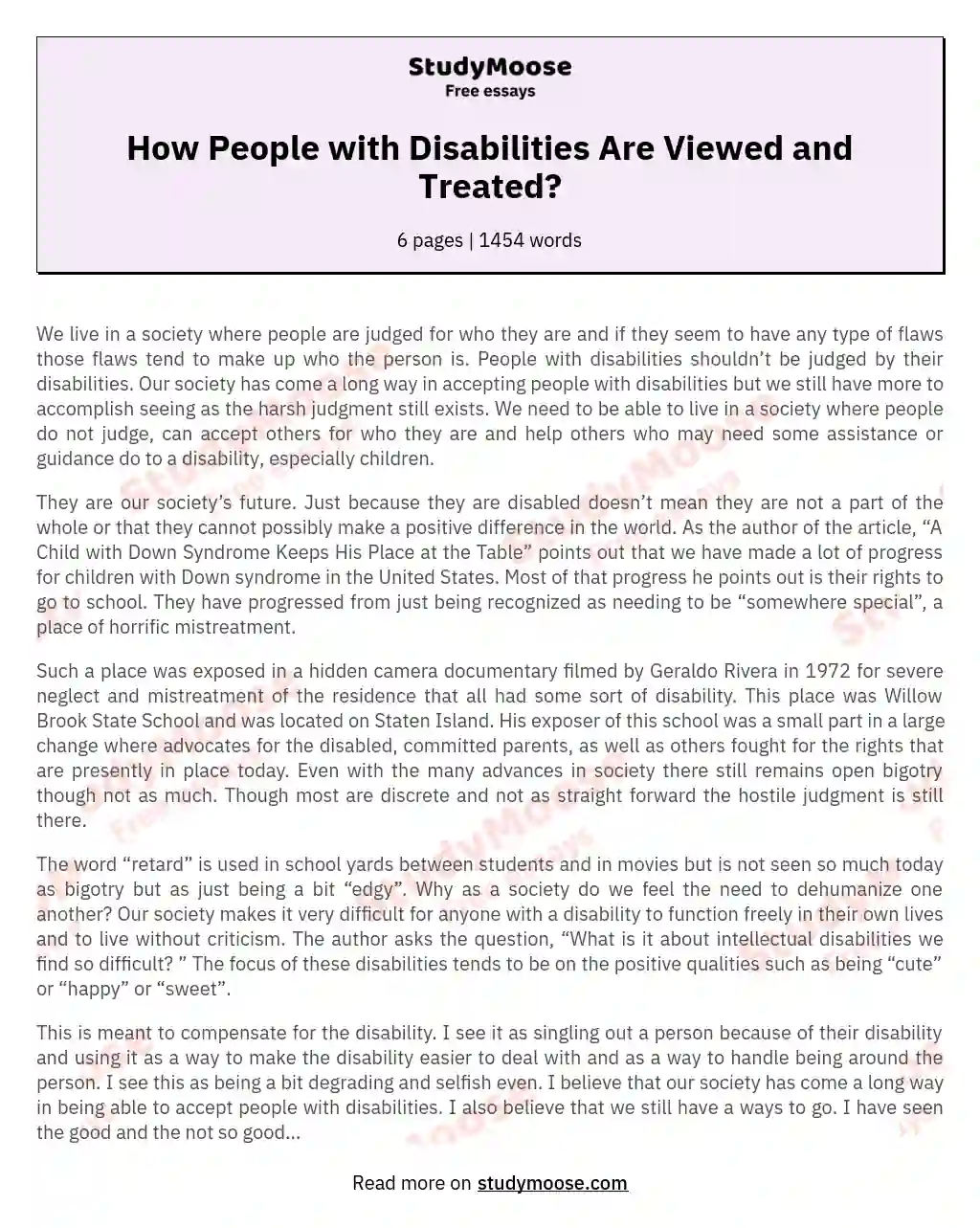 How People with Disabilities Are Viewed and Treated? essay