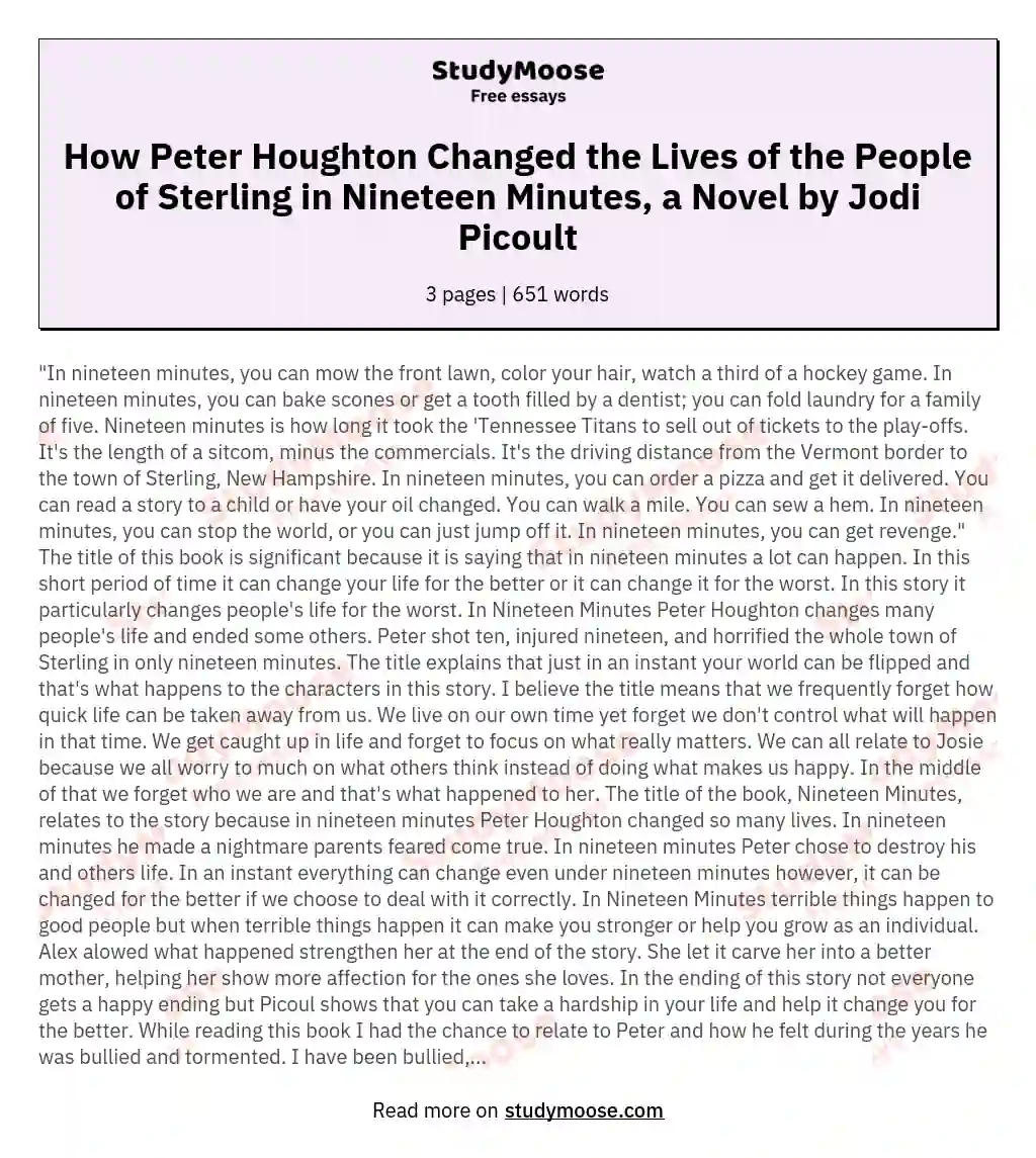 How Peter Houghton Changed the Lives of the People of Sterling in Nineteen Minutes, a Novel by Jodi Picoult essay