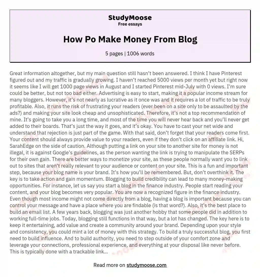How Po Make Money From Blog essay