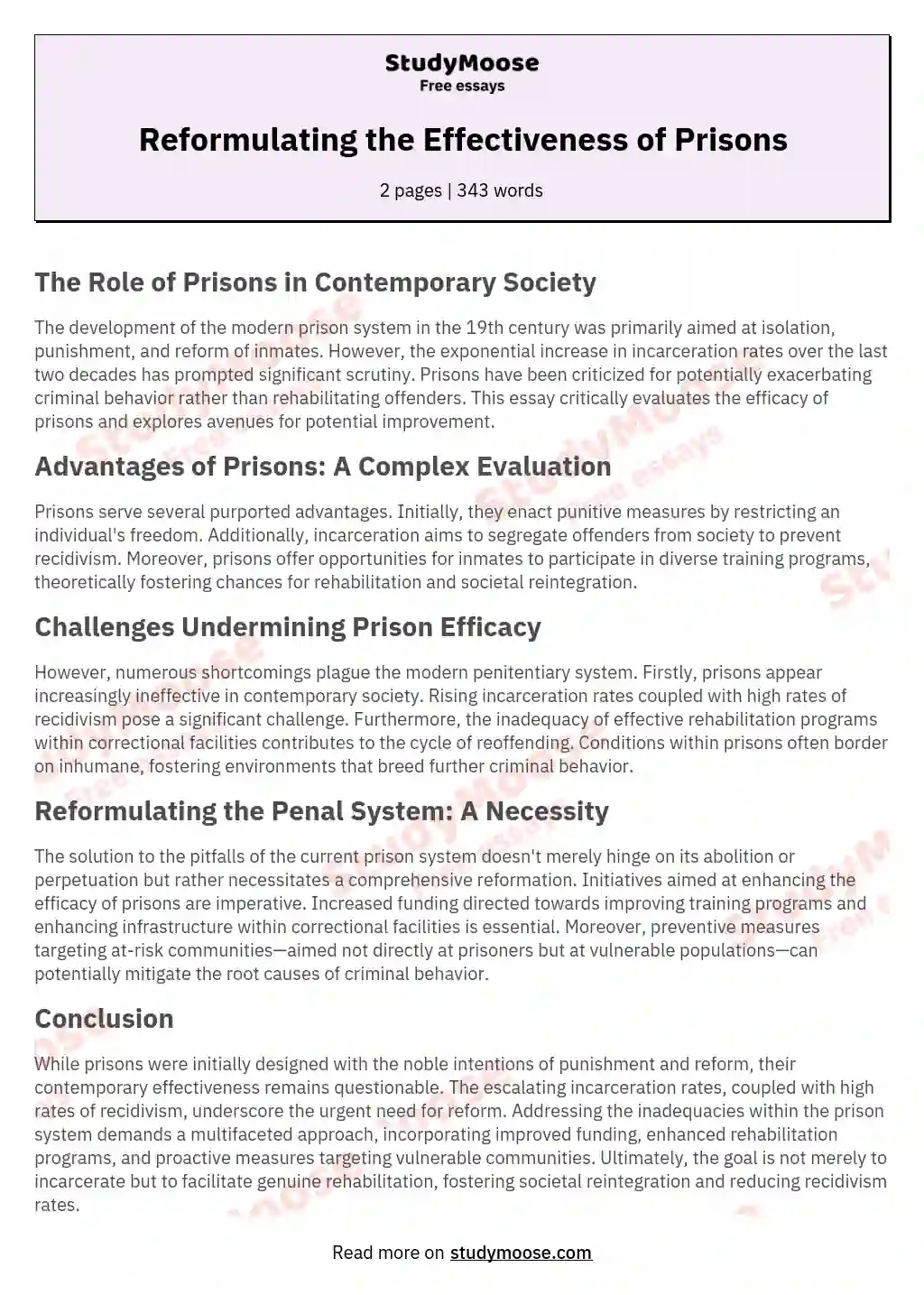 Reformulating the Effectiveness of Prisons essay