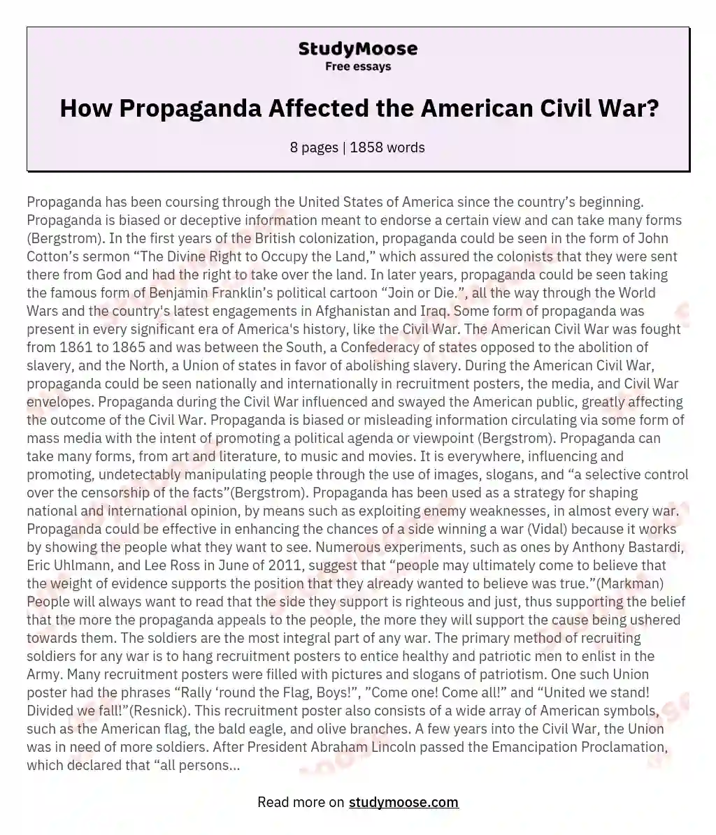 How Propaganda Affected the American Civil War? essay