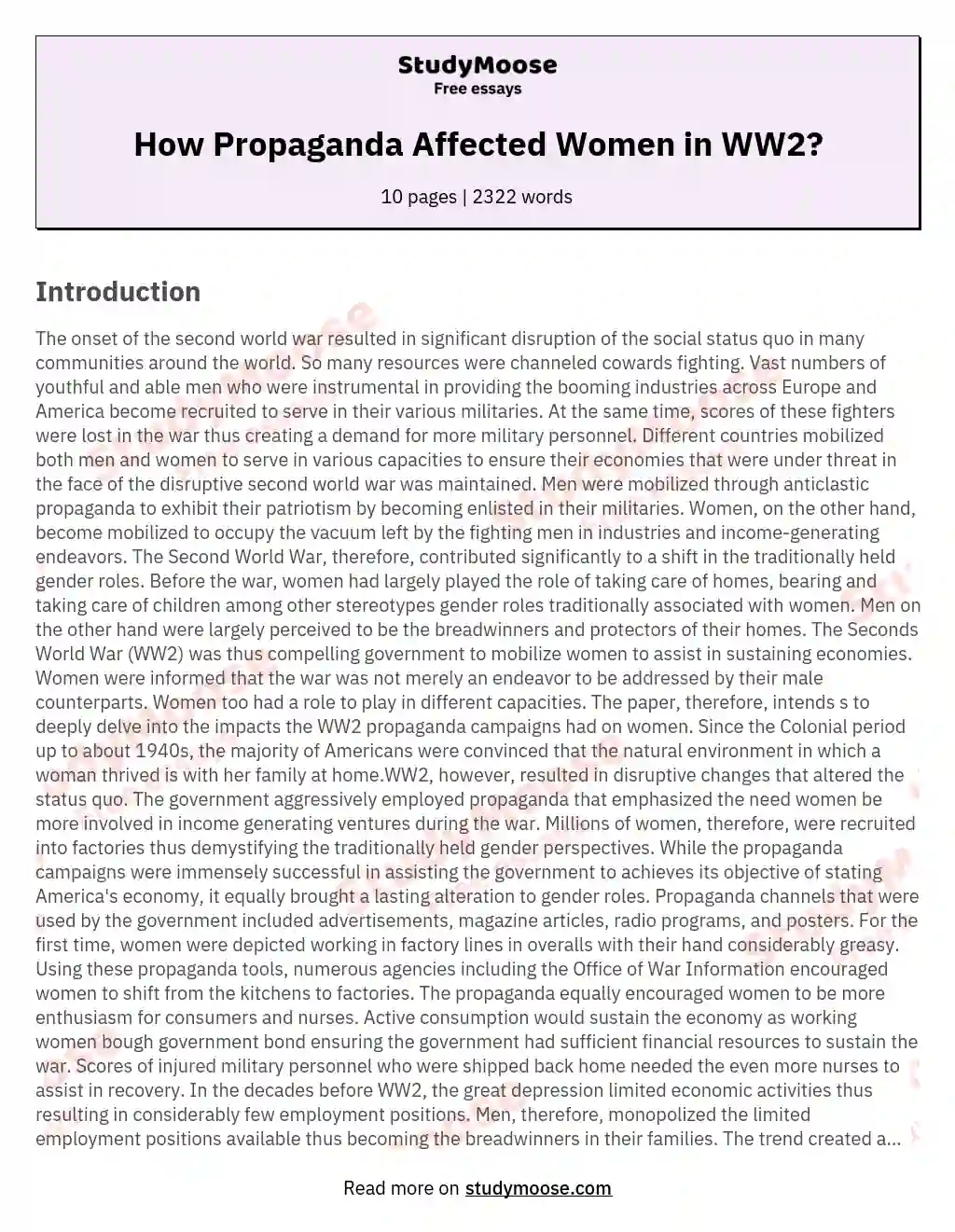 How Propaganda Affected Women in WW2? essay