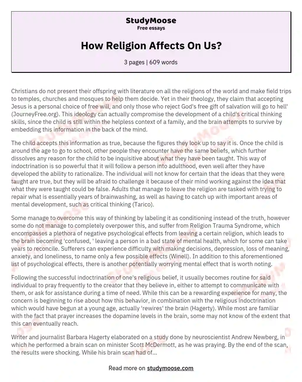 How Religion Affects On Us? essay
