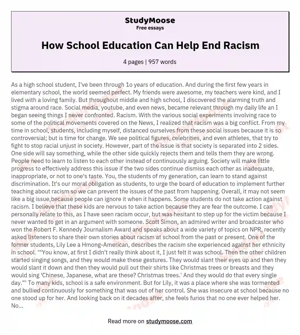 How School Education Can Help End Racism essay