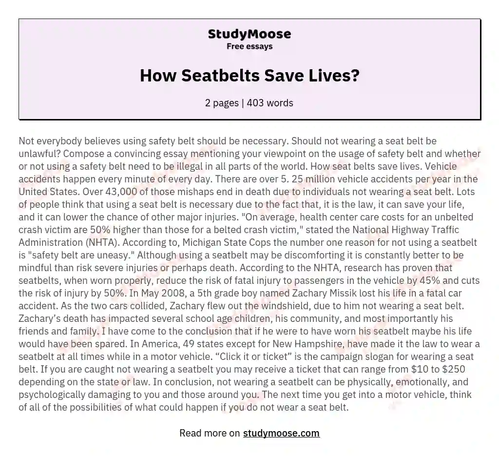 How Seatbelts Save Lives? essay