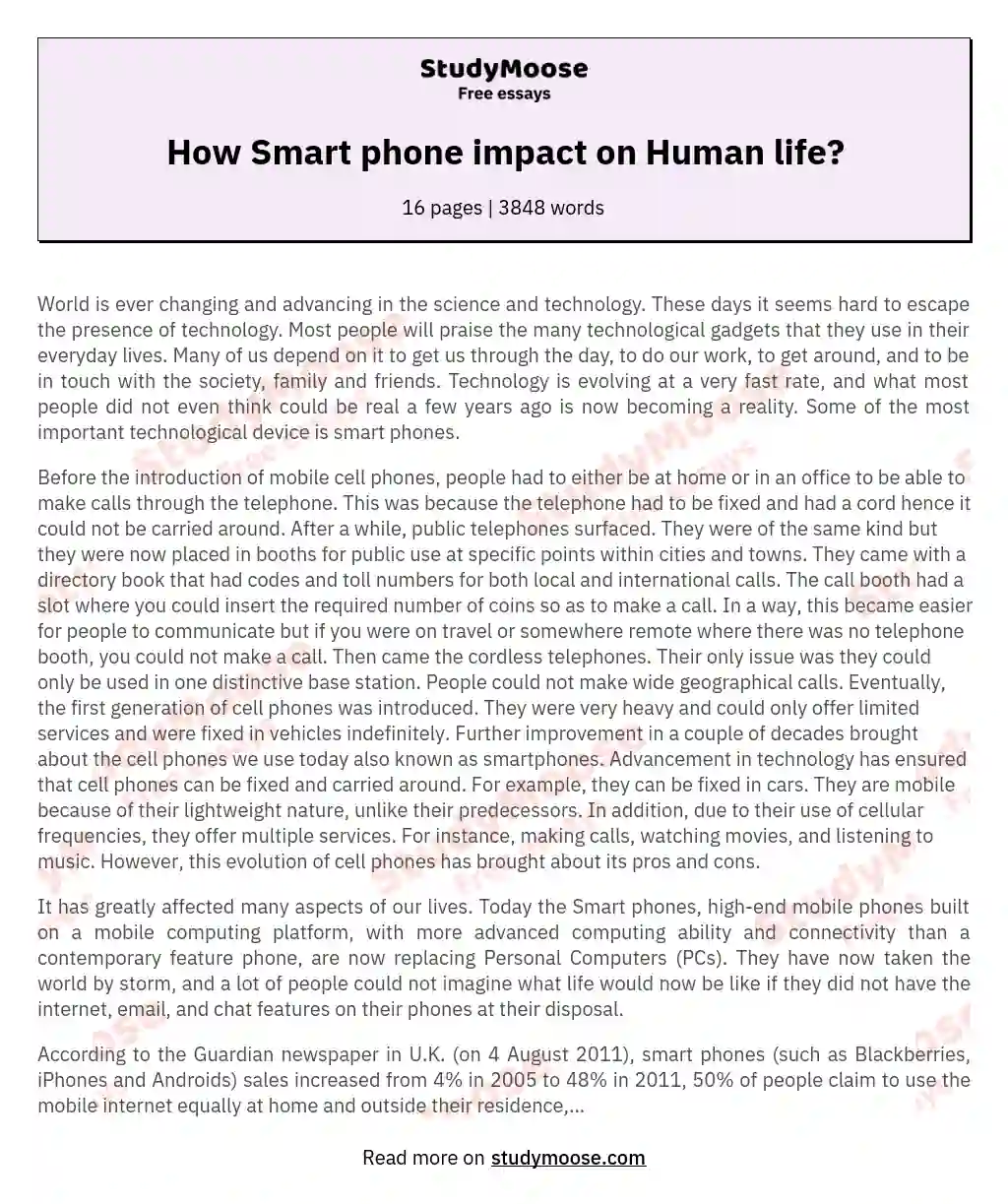 How Smart phone impact on Human life? essay