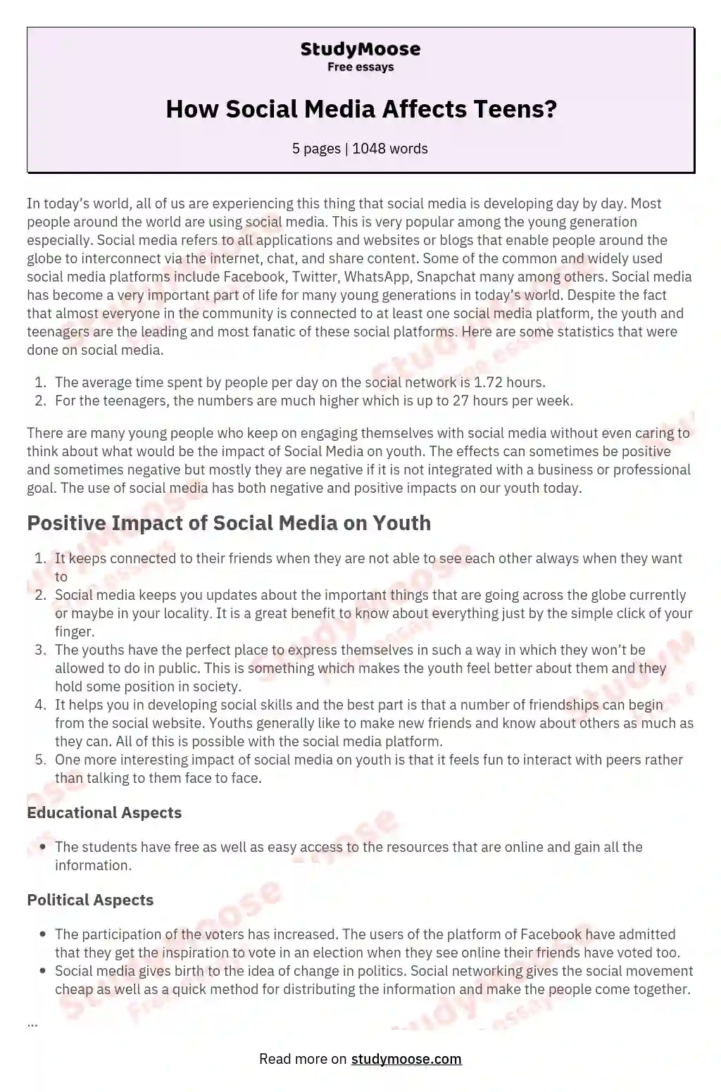 How Social Media Affects Teens? essay