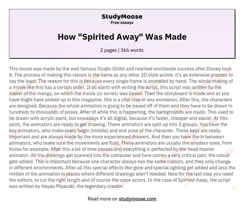 How "Spirited Away" Was Made essay