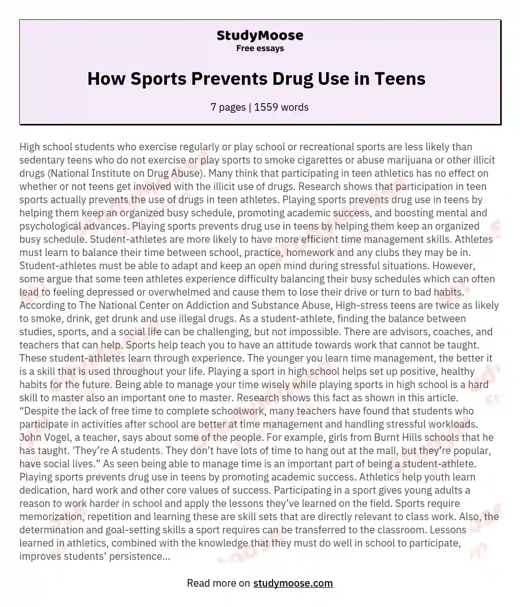 How Sports Prevents Drug Use in Teens   essay