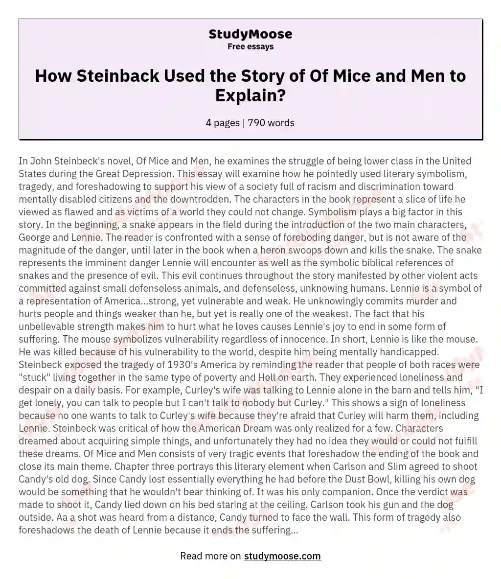 How Steinback Used the Story of Of Mice and Men to Explain? essay