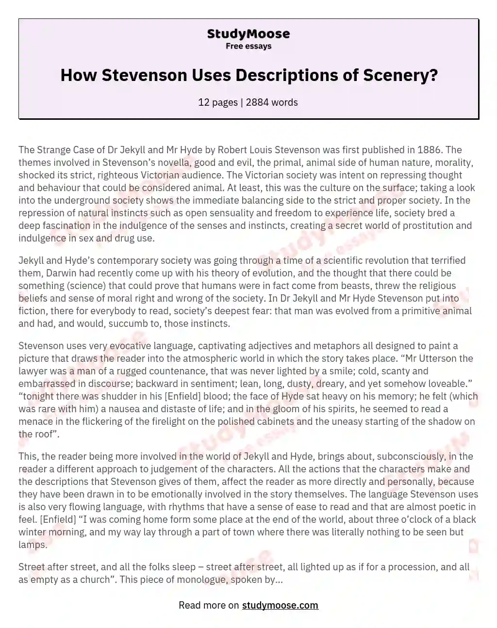 How Stevenson Uses Descriptions of Scenery?