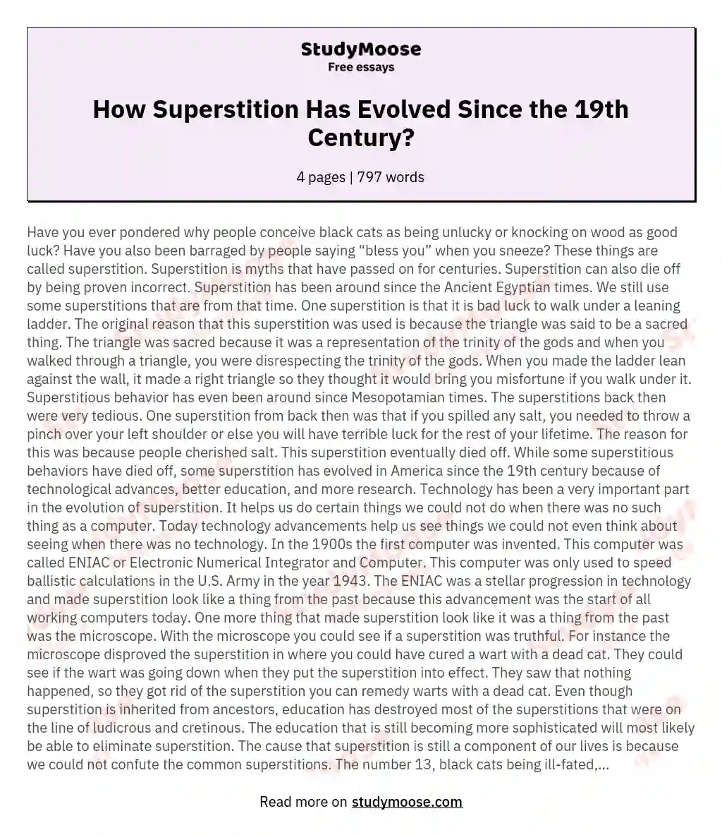 How Superstition Has Evolved Since the 19th Century? essay