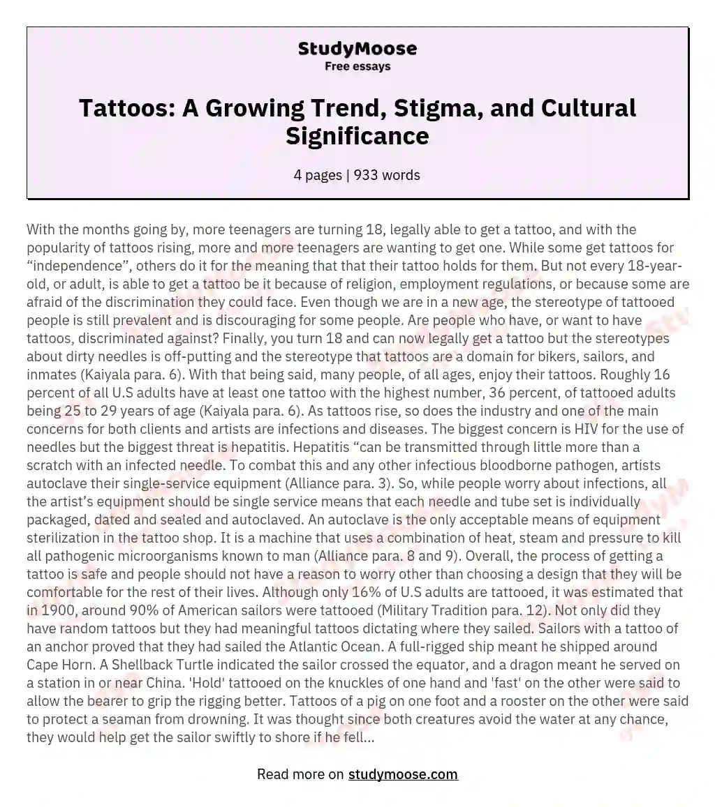 Tattoos: A Growing Trend, Stigma, and Cultural Significance essay