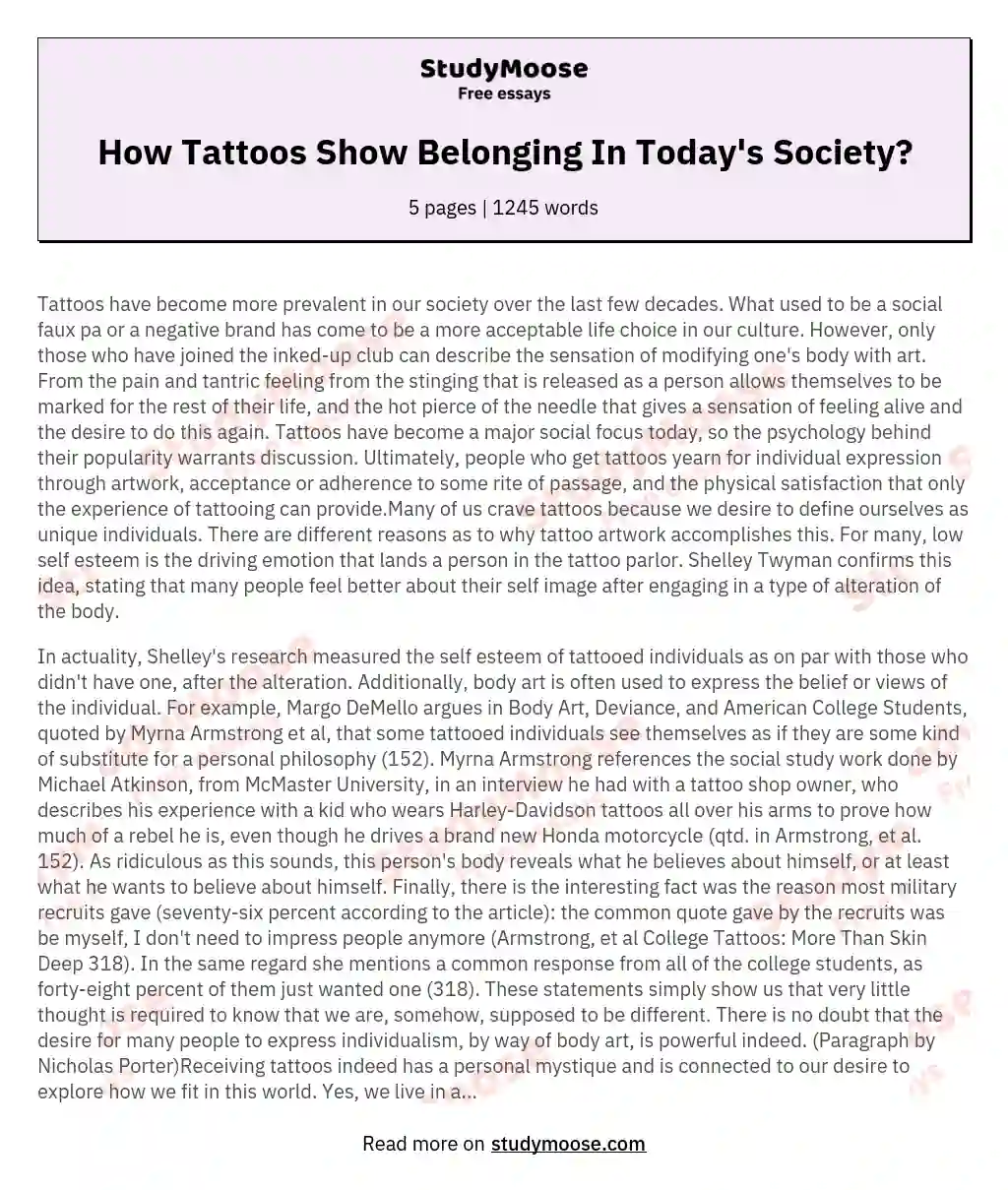 How Tattoos Show Belonging In Today's Society? essay