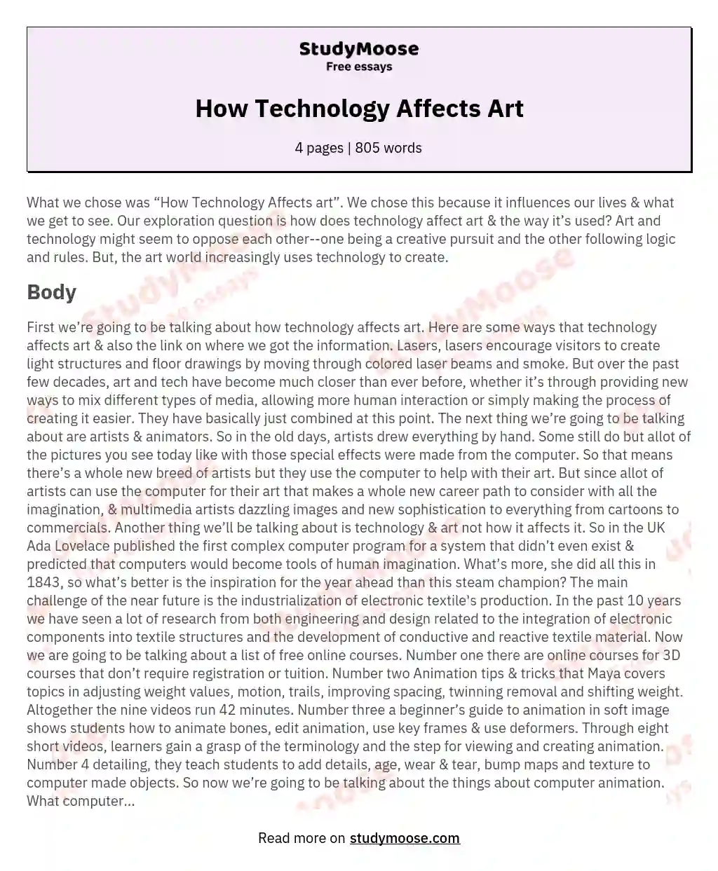 How Technology Affects Art essay