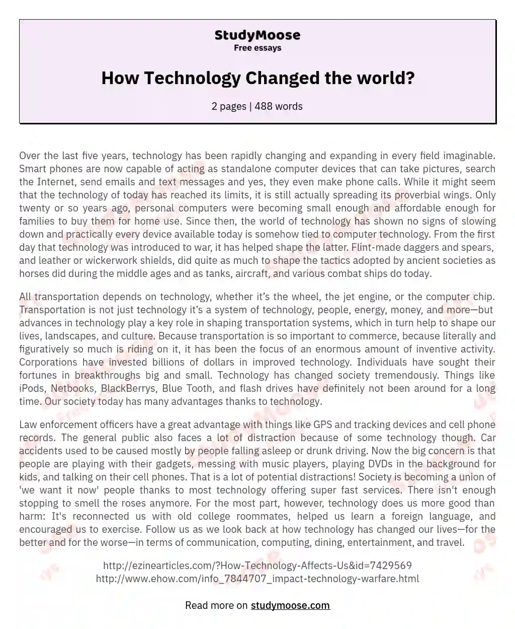How Technology Changed the world? essay