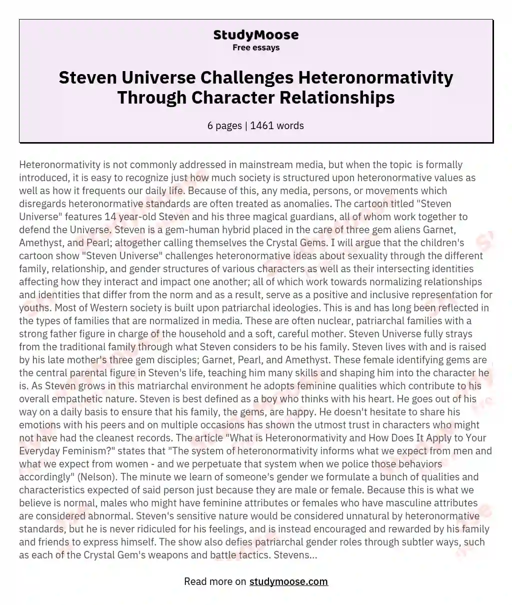 Steven Universe Challenges Heteronormativity Through Character Relationships essay