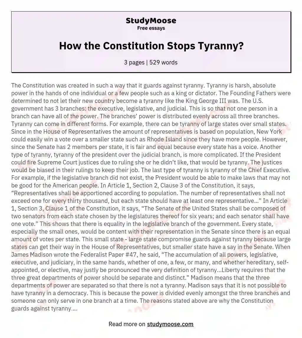 How the Constitution Stops Tyranny?