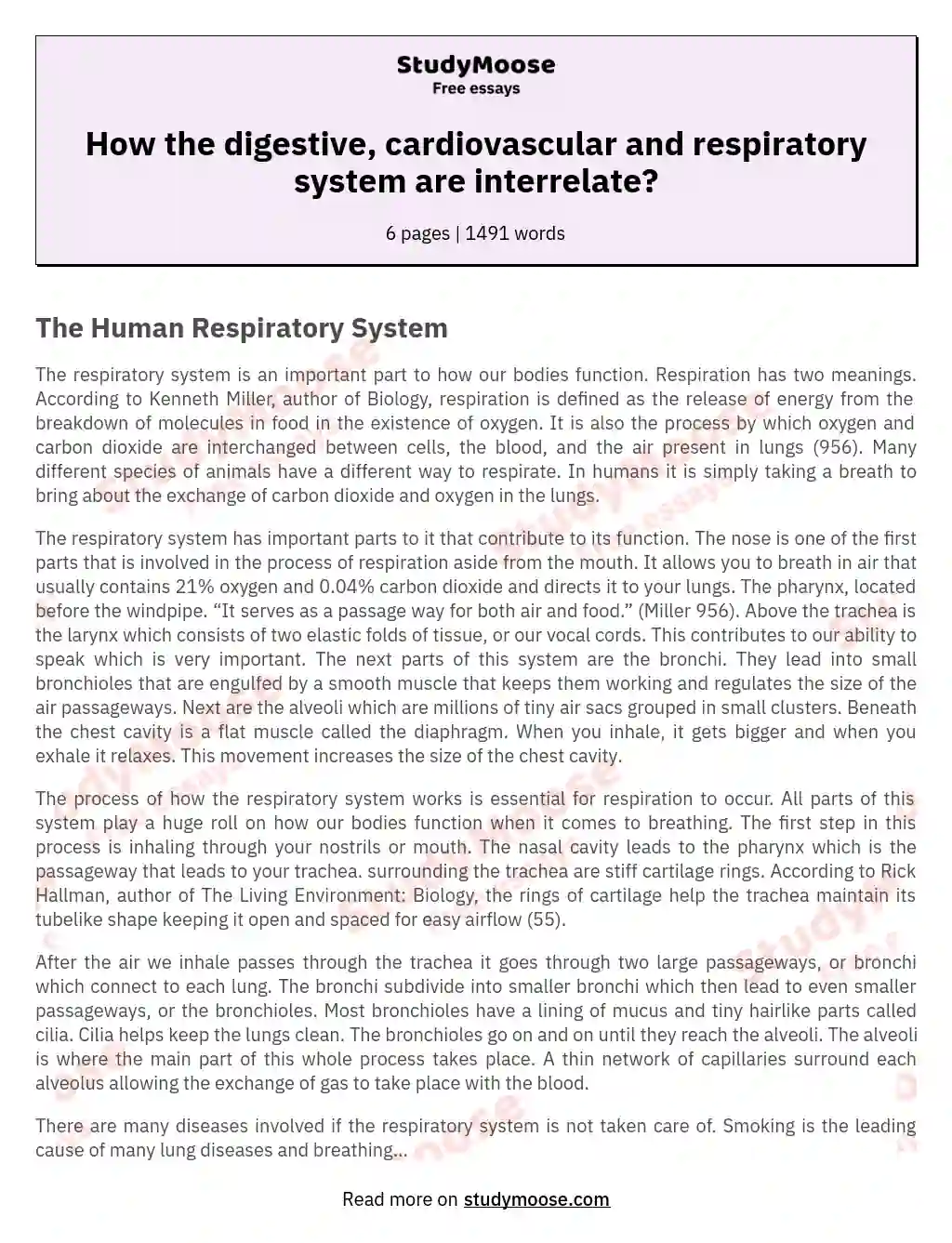 How the digestive, cardiovascular and respiratory system are interrelate? essay
