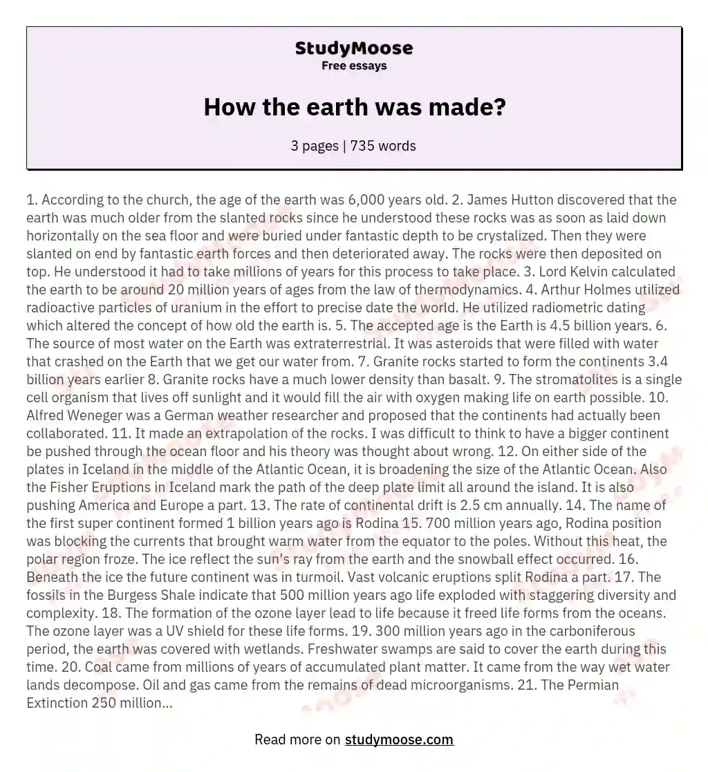 How the earth was made? essay