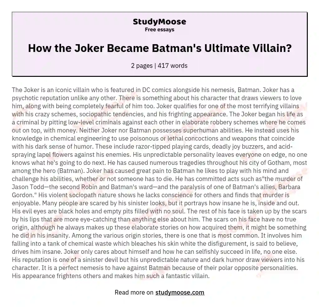 How the Joker Became Batman's Ultimate Villain? essay