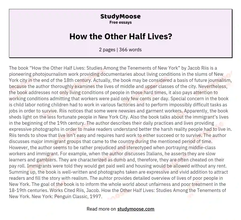 How the Other Half Lives? essay