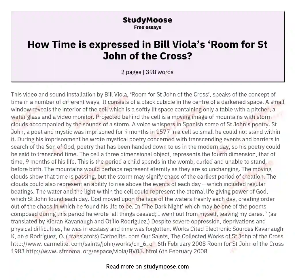 How Time is expressed in Bill Viola’s ‘Room for St John of the Cross?