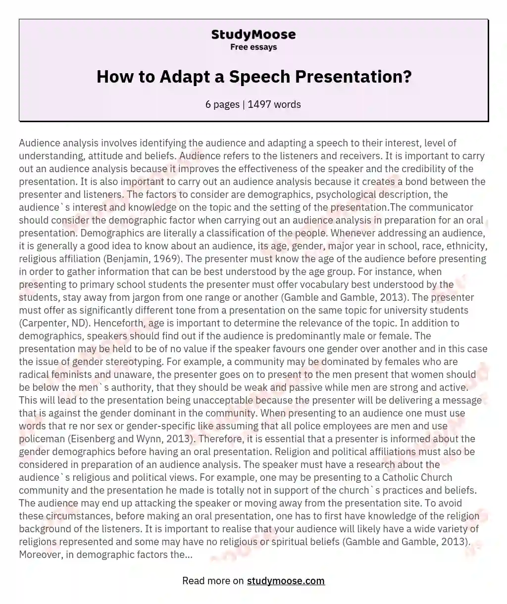 How to Adapt a Speech Presentation?