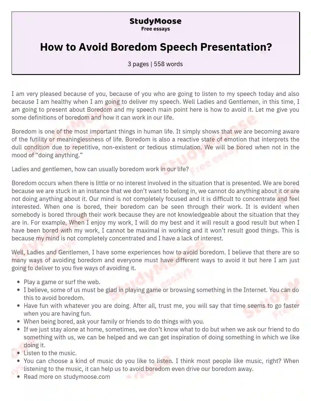 How to Avoid Boredom Speech Presentation? essay