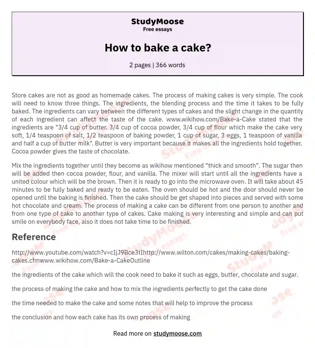 an expository essay on how to bake cake