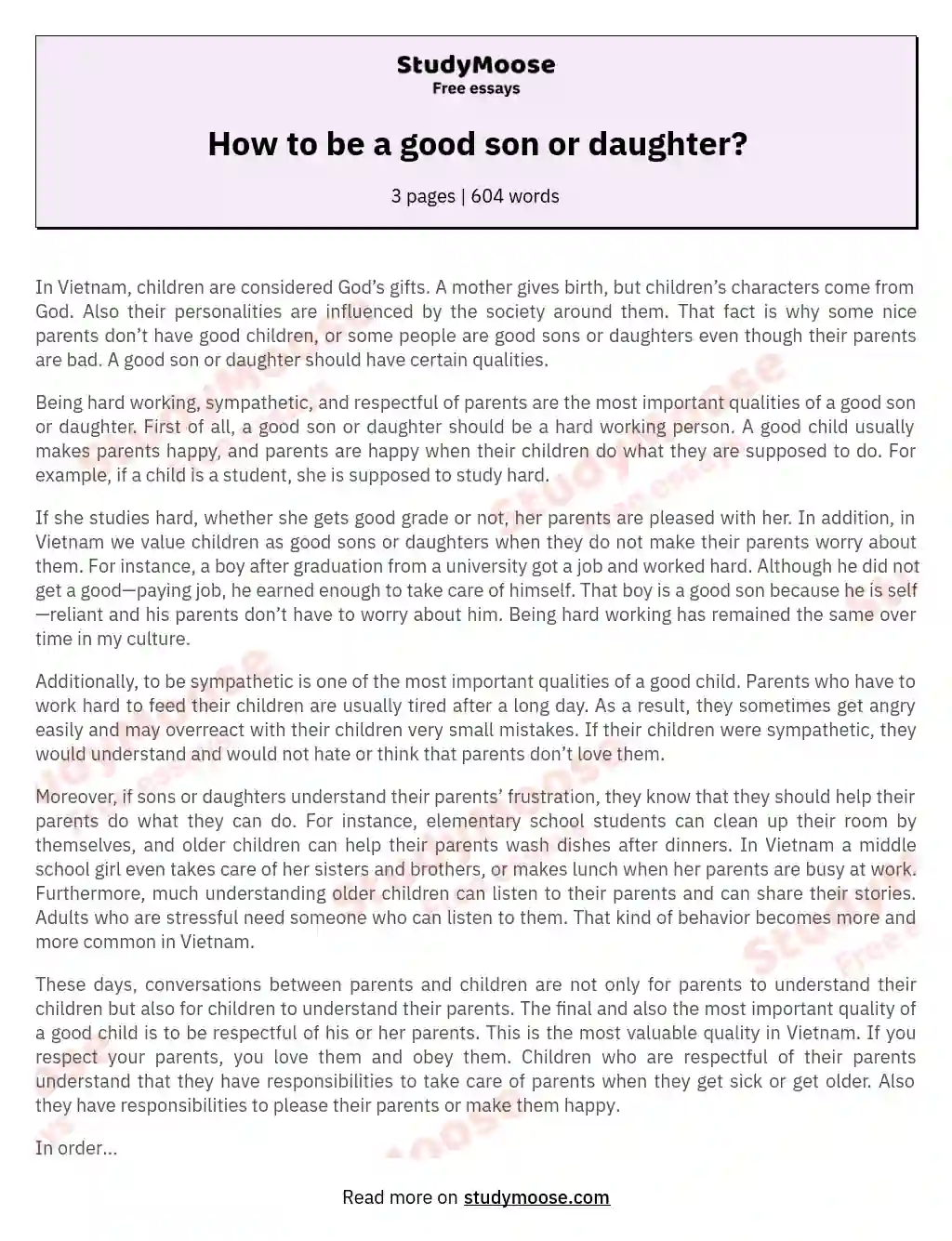 How to be a good son or daughter? essay