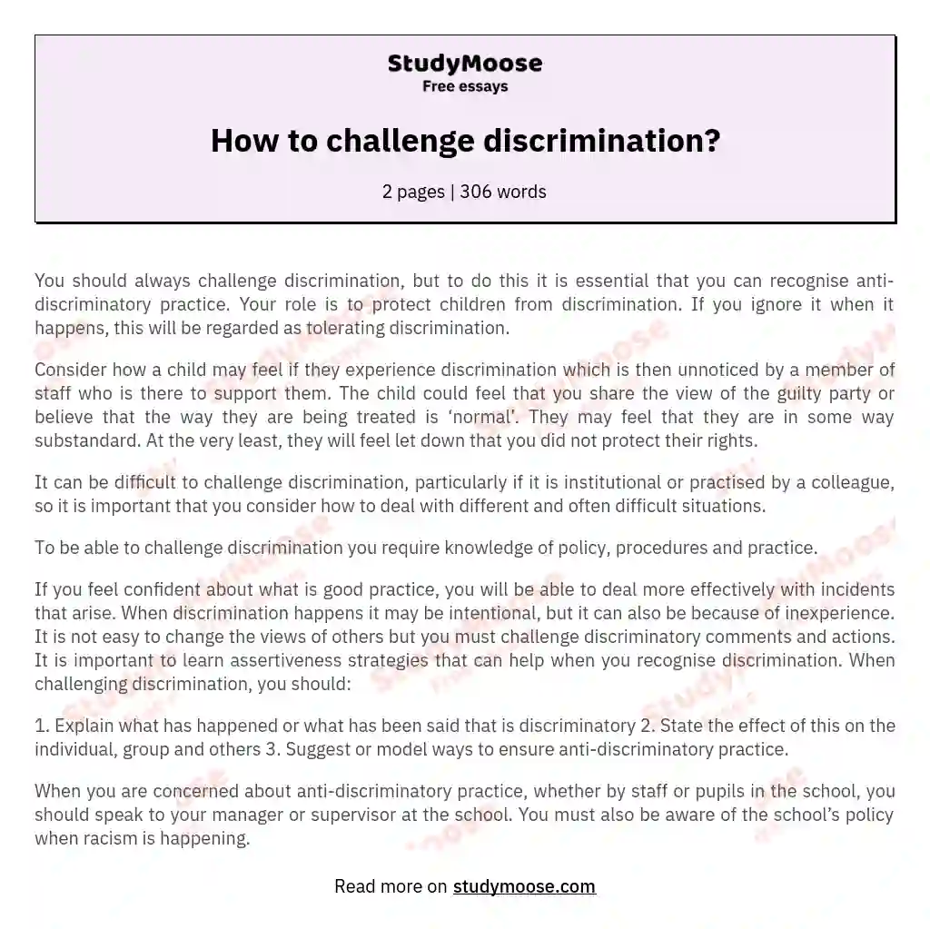 How to challenge discrimination? essay