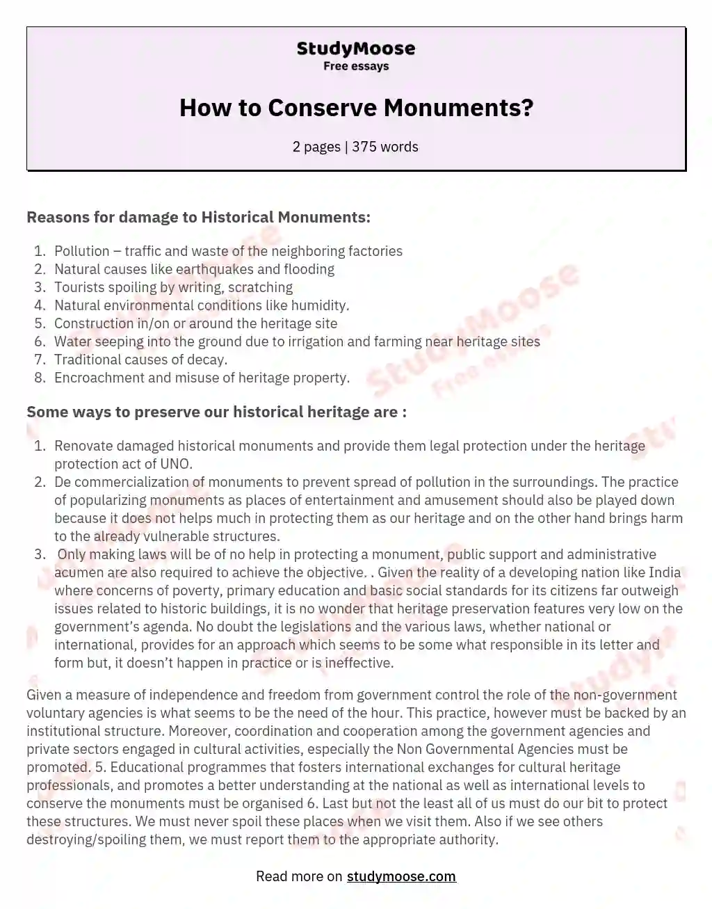 How to Conserve Monuments?